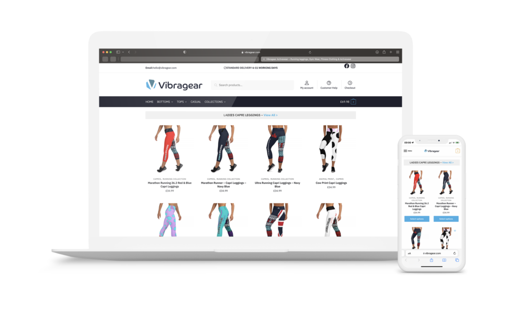Sports clothing, designer leggings ecommerce store and branding designer