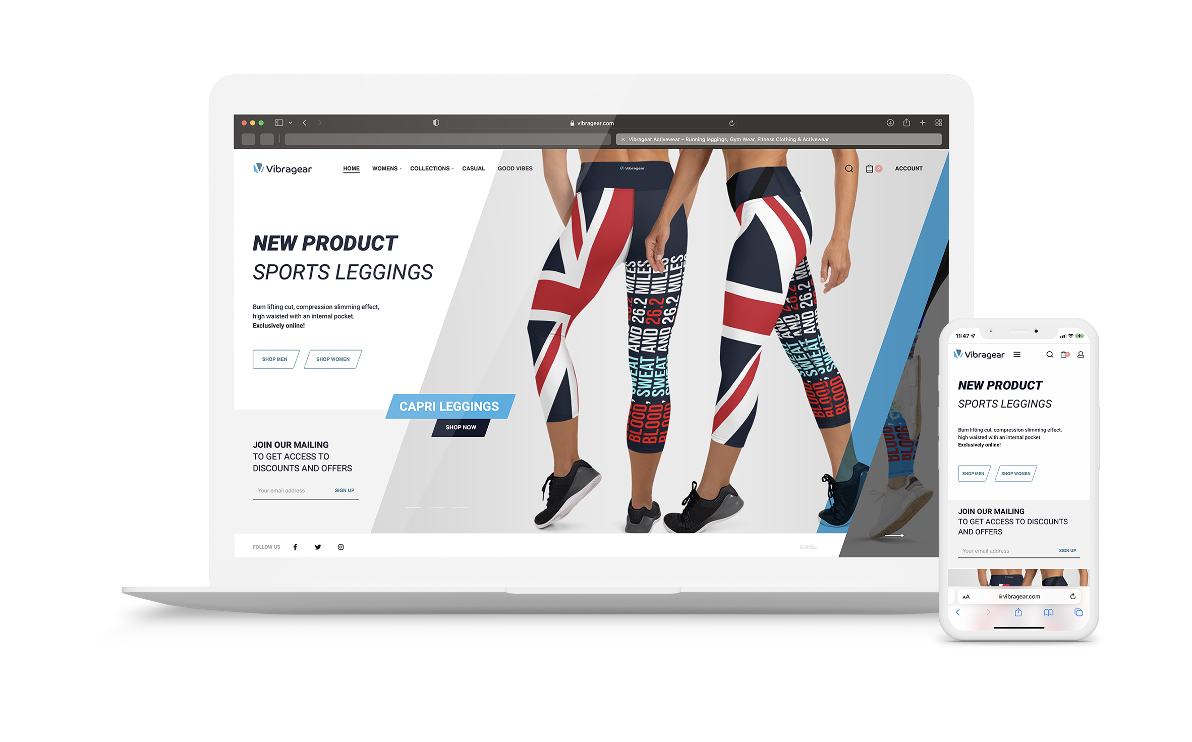 Sports clothing, designer leggings ecommerce store and branding designer