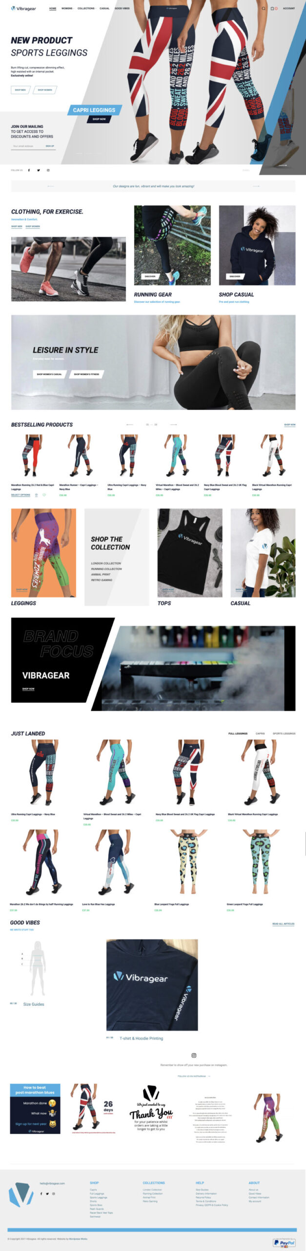 Sports clothing, designer leggings ecommerce store and branding designer